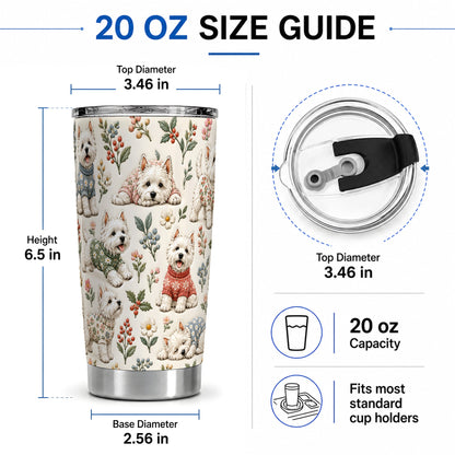 #pl[20oz|Steel] Floral White Terrier 20oz Tumbler, Botanical Dog Pattern Drinkware