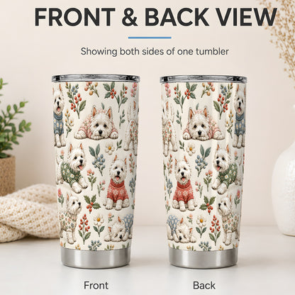 #pl[20oz|Steel] Floral White Terrier 20oz Tumbler, Botanical Dog Pattern Drinkware