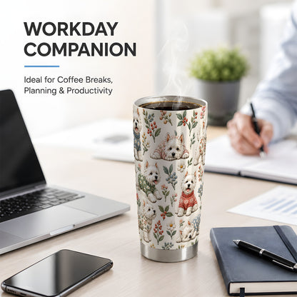 #pl[20oz|Steel] Floral White Terrier 20oz Tumbler, Botanical Dog Pattern Drinkware