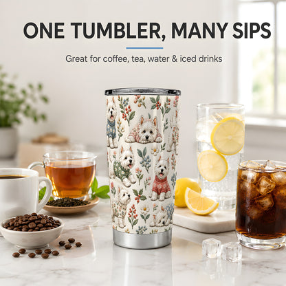 #pl[20oz|Steel] Floral White Terrier 20oz Tumbler, Botanical Dog Pattern Drinkware
