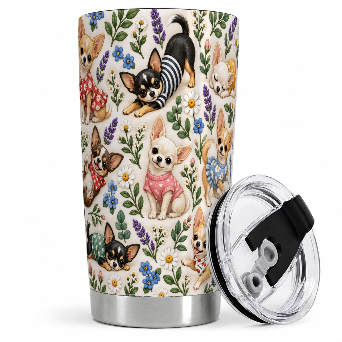 Floral Chihuahua 20oz Tumbler, Botanical Dog Pattern for Daily Drinks