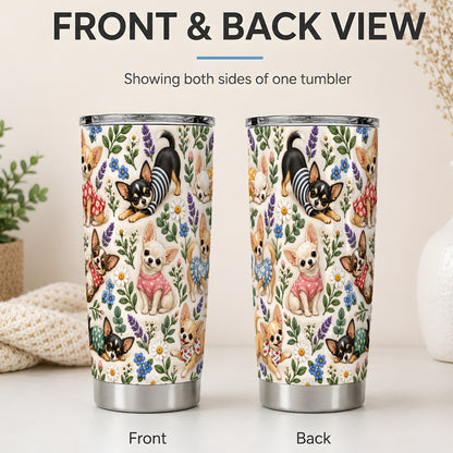 #pl[20oz|Steel] Floral Chihuahua 20oz Tumbler, Botanical Dog Pattern for Daily Drinks