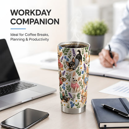#pl[20oz|Steel] Floral Chihuahua 20oz Tumbler, Botanical Dog Pattern for Daily Drinks