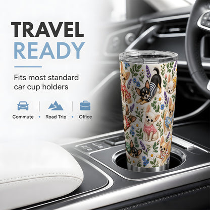 #pl[20oz|Steel] Floral Chihuahua 20oz Tumbler, Botanical Dog Pattern for Daily Drinks