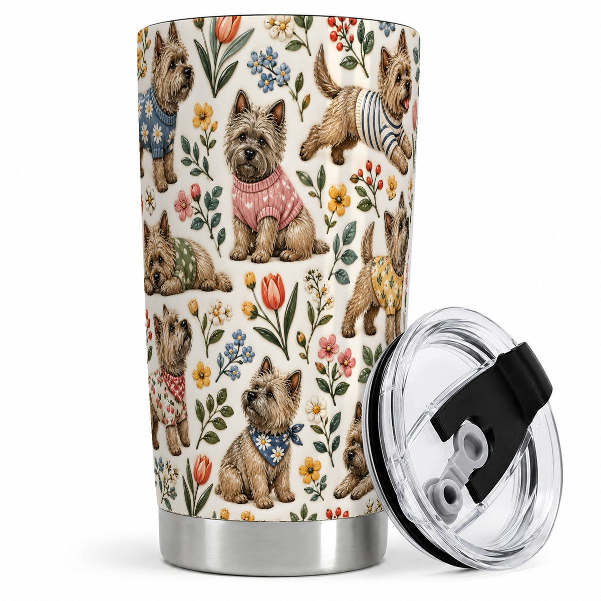 Floral Terrier 20oz Tumbler, Botanical Dog Pattern Drinkware for Daily Use