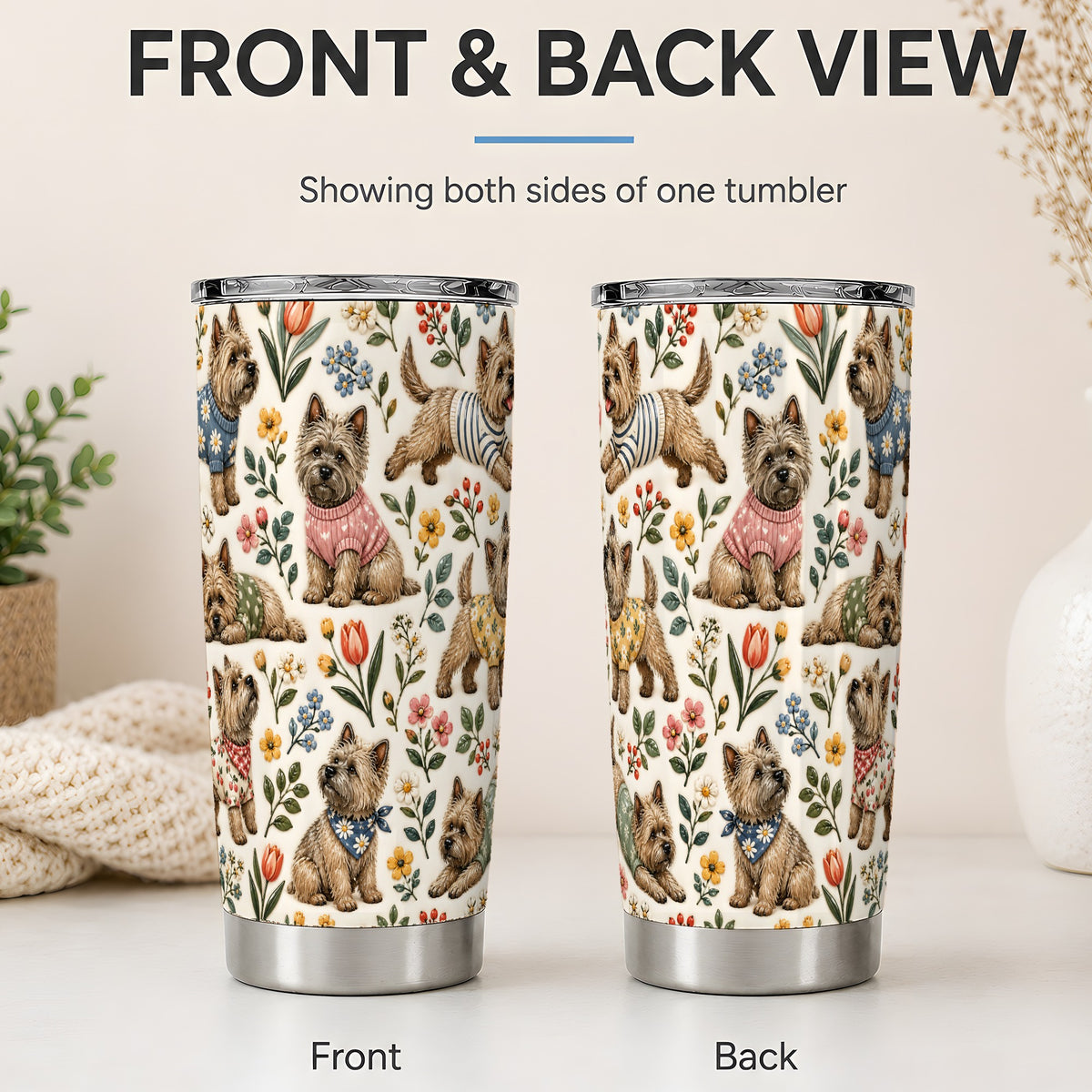 #pl[20oz|Steel] Floral Terrier 20oz Tumbler, Botanical Dog Pattern Drinkware for Daily Use