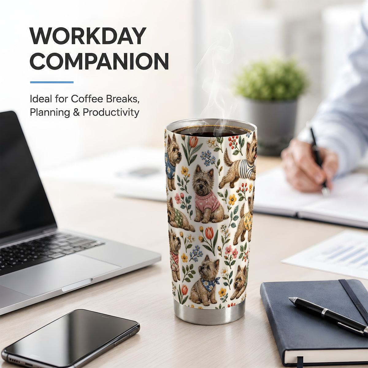 #pl[20oz|Steel] Floral Terrier 20oz Tumbler, Botanical Dog Pattern Drinkware for Daily Use