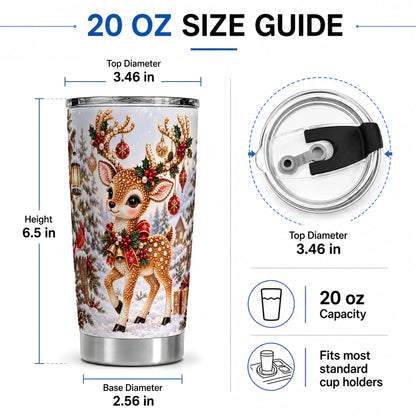 #pl[20oz|Steel] Festive Reindeer 20oz Tumbler, Christmas Ornament Scene Drinkware