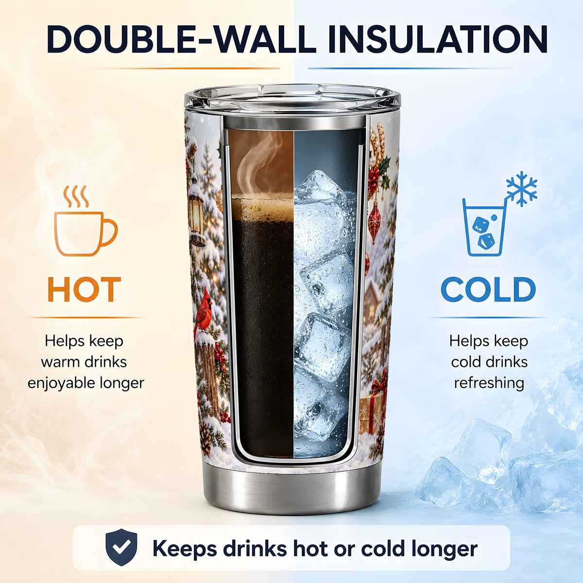#pl[20oz|Steel] Festive Reindeer 20oz Tumbler, Christmas Ornament Scene Drinkware