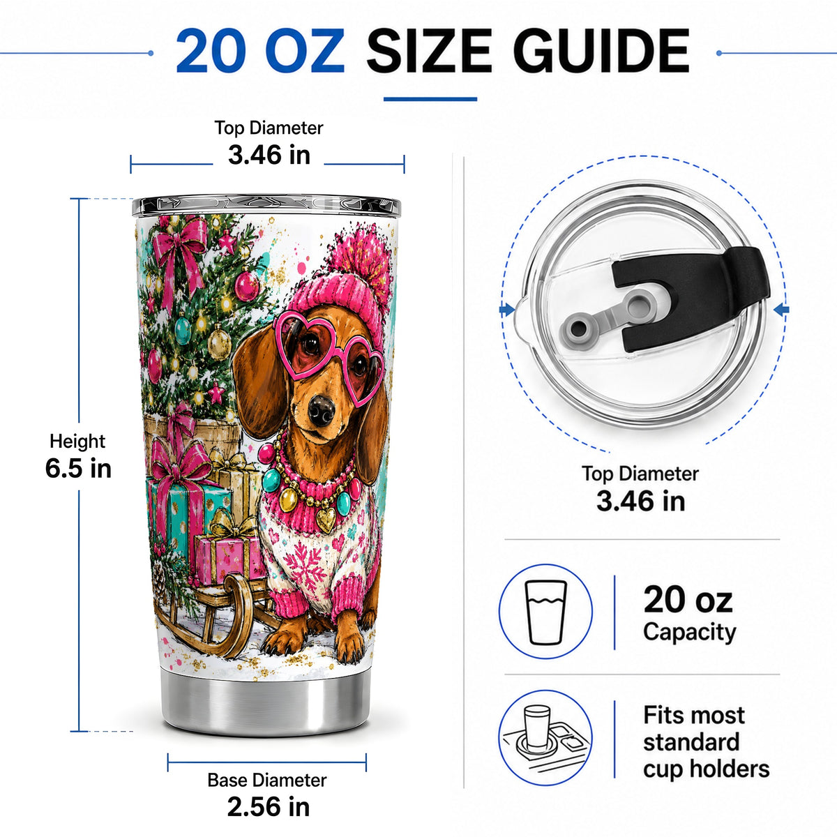 #pl[20oz|Steel] Colorful Christmas Dachshund 20oz Tumbler, Festive Dog Art Drinkware