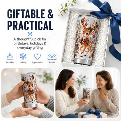 #pl[20oz|Steel] Festive Reindeer 20oz Tumbler, Christmas Ornament Scene Drinkware