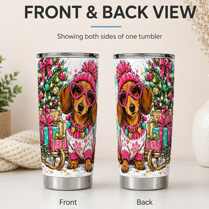 #pl[20oz|Steel] Colorful Christmas Dachshund 20oz Tumbler, Festive Dog Art Drinkware
