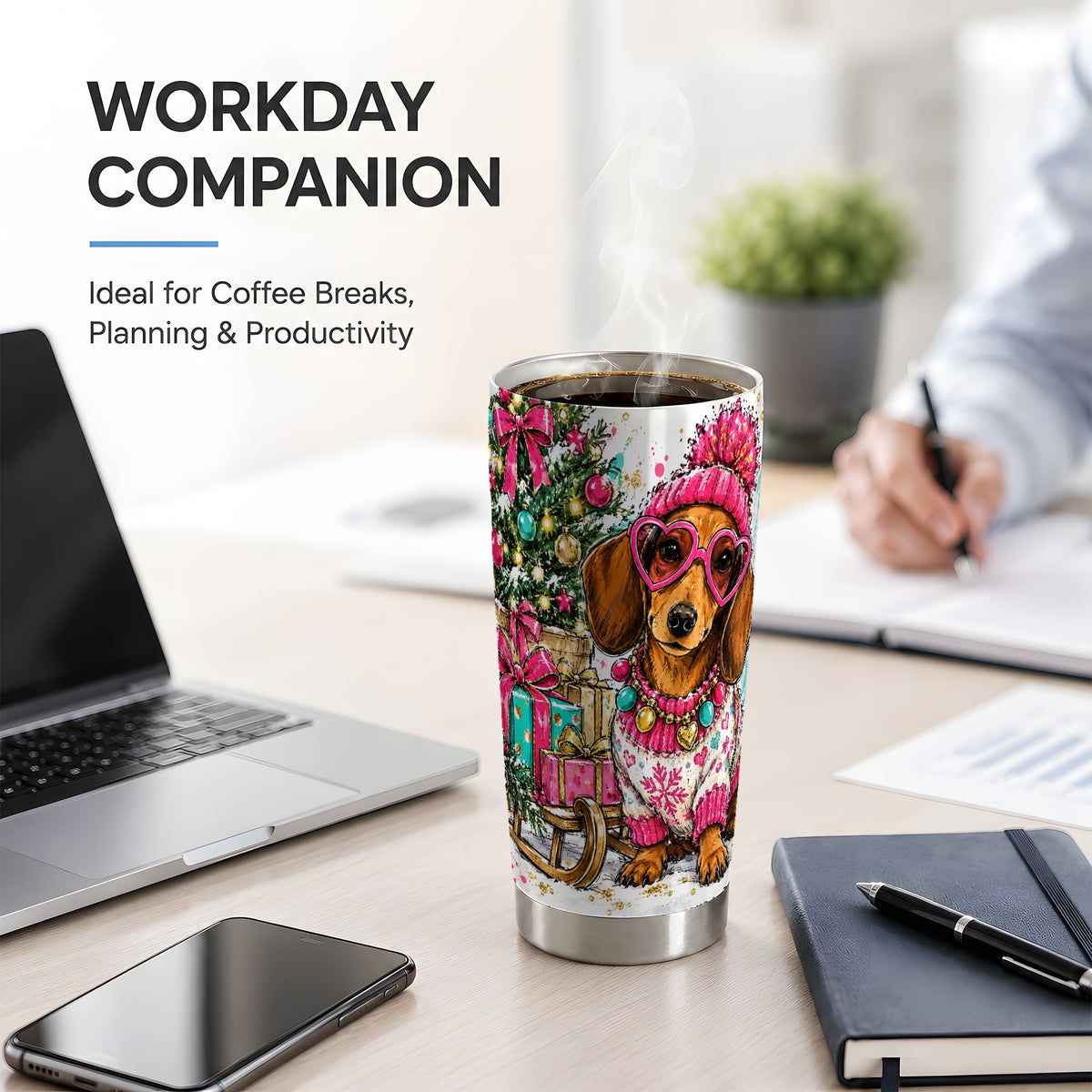 #pl[20oz|Steel] Colorful Christmas Dachshund 20oz Tumbler, Festive Dog Art Drinkware