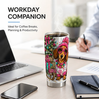 #pl[20oz|Steel] Colorful Christmas Dachshund 20oz Tumbler, Festive Dog Art Drinkware