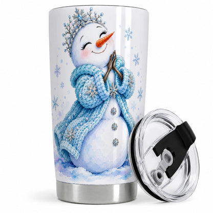 Winter Snowman 20oz Tumbler, Blue Snowflake Artwork for Seasonal Use
