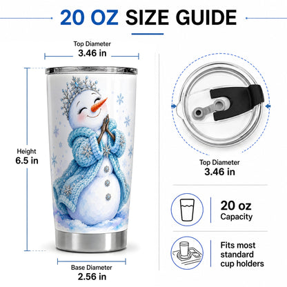 #pl[20oz|Steel] Winter Snowman 20oz Tumbler, Blue Snowflake Artwork for Seasonal Use
