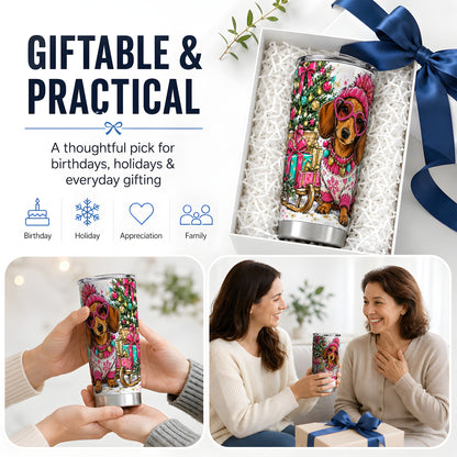 #pl[20oz|Steel] Colorful Christmas Dachshund 20oz Tumbler, Festive Dog Art Drinkware