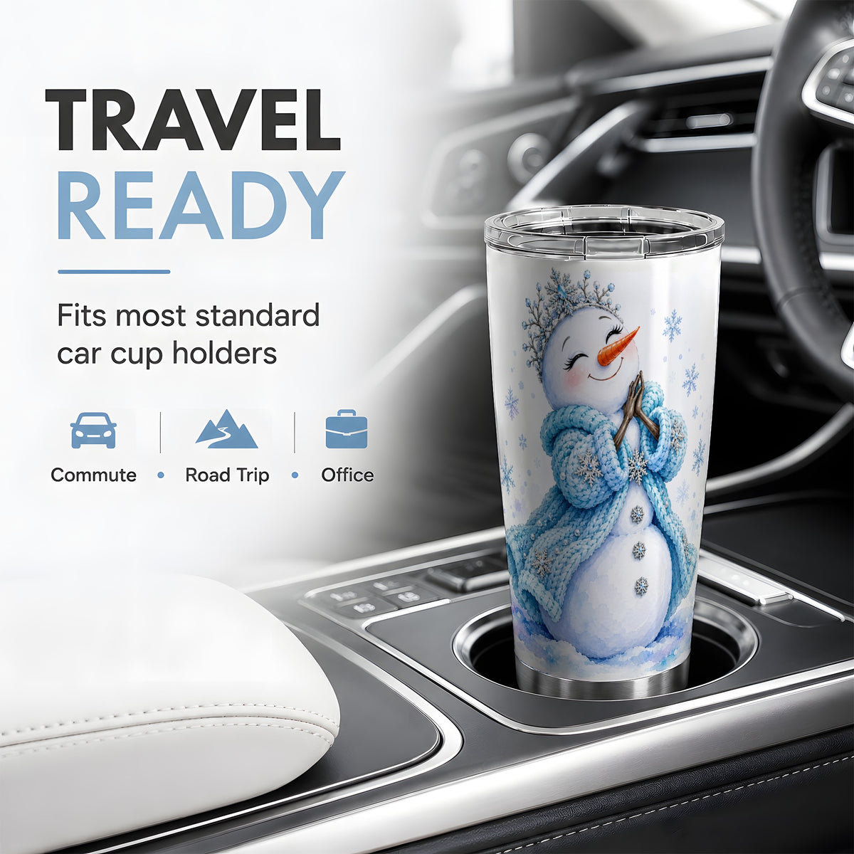 #pl[20oz|Steel] Winter Snowman 20oz Tumbler, Blue Snowflake Artwork for Seasonal Use