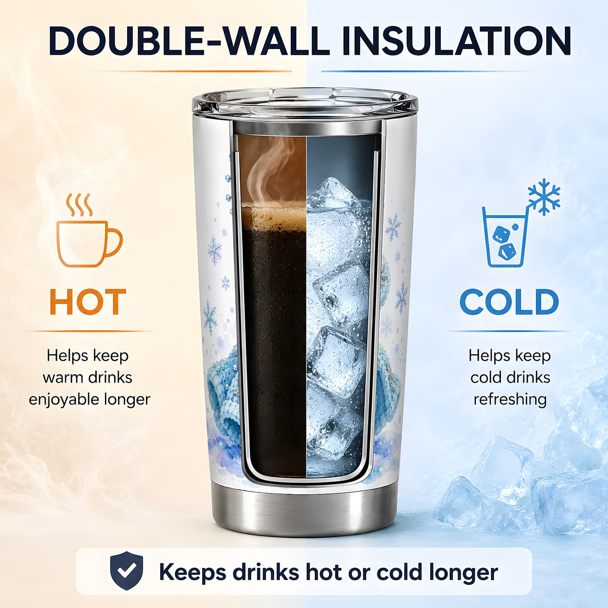 #pl[20oz|Steel] Winter Snowman 20oz Tumbler, Blue Snowflake Artwork for Seasonal Use