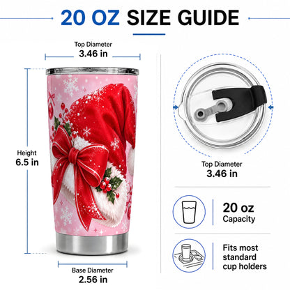 #pl[20oz|Steel] Santa Hat Tumbler, 20oz Tumbler with Red Bow and Snowflake Artwork