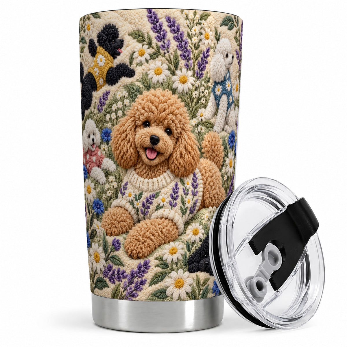 #pl[20oz|Steel] Poodle Floral Tumbler, 20oz Tumbler with Lavender Meadow Artwork