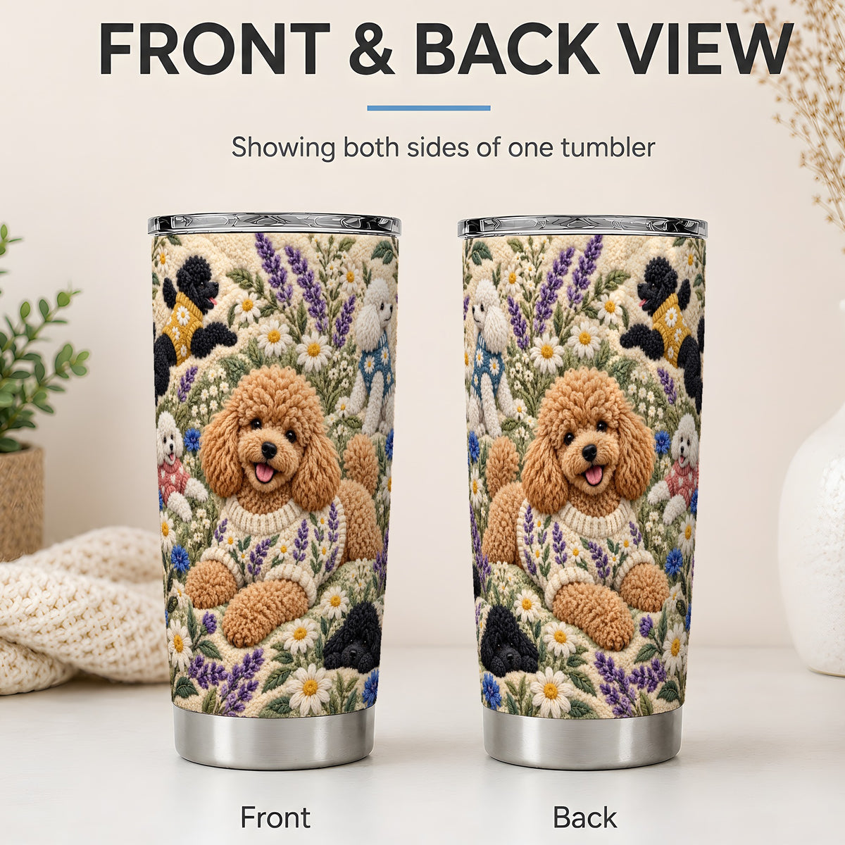 #pl[20oz|Steel] Poodle Floral Tumbler, 20oz Tumbler with Lavender Meadow Artwork