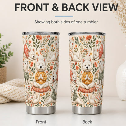#pl[20oz|Steel] White Terrier Tumbler, 20oz Tumbler with Botanical Yoga Artwork