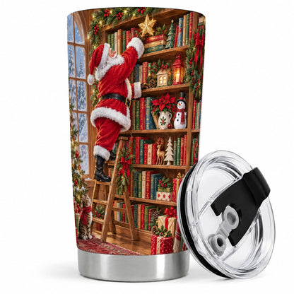 #pl[20oz|Steel] Santa Library Tumbler, 20oz Tumbler with Christmas Bookshelf Artwork