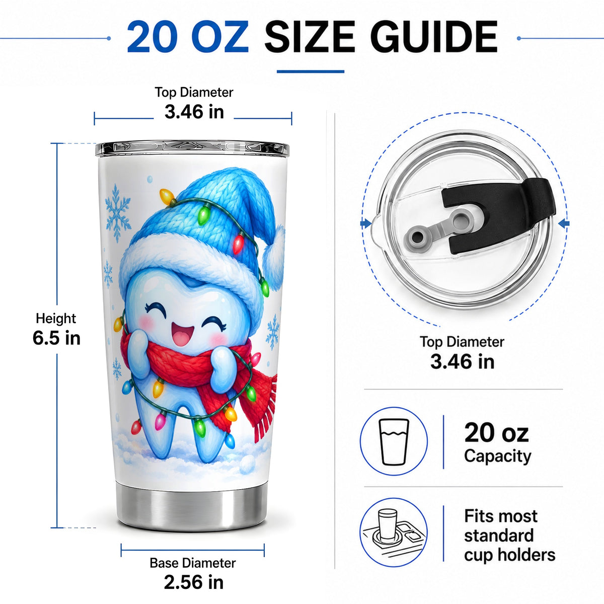 #pl[20oz|Steel] Christmas Tooth 20oz Tumbler, Winter Lights Insulated Drinkware
