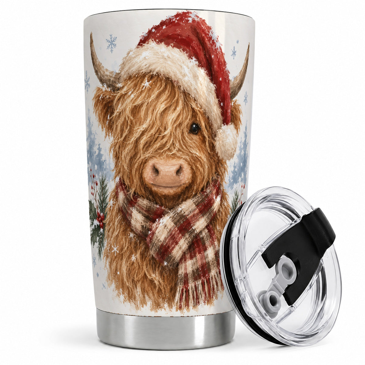#pl[20oz|Steel] Christmas Highland Cow 20oz Tumbler, Winter Farmhouse Drinkware