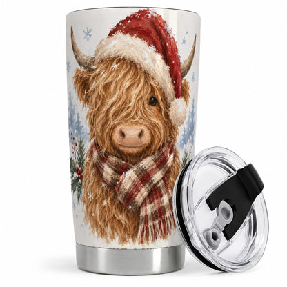 #pl[20oz|Steel] Christmas Highland Cow 20oz Tumbler, Winter Farmhouse Drinkware