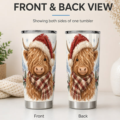 #pl[20oz|Steel] Christmas Highland Cow 20oz Tumbler, Winter Farmhouse Drinkware