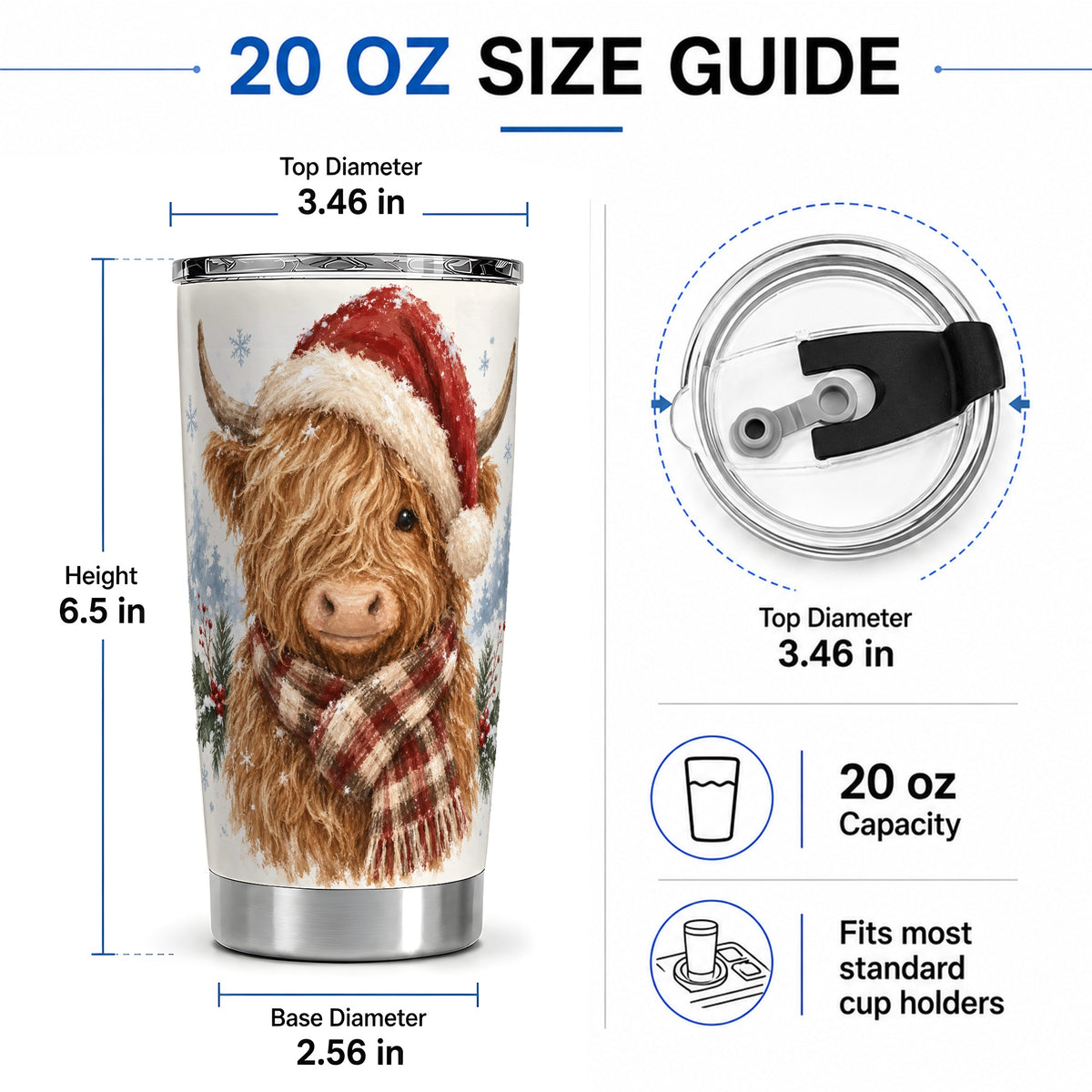 #pl[20oz|Steel] Christmas Highland Cow 20oz Tumbler, Winter Farmhouse Drinkware