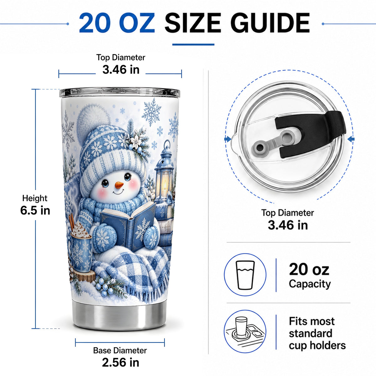 #pl[20oz|Steel] Cozy Winter Snowman 20oz Tumbler, Reading Holiday Drinkware