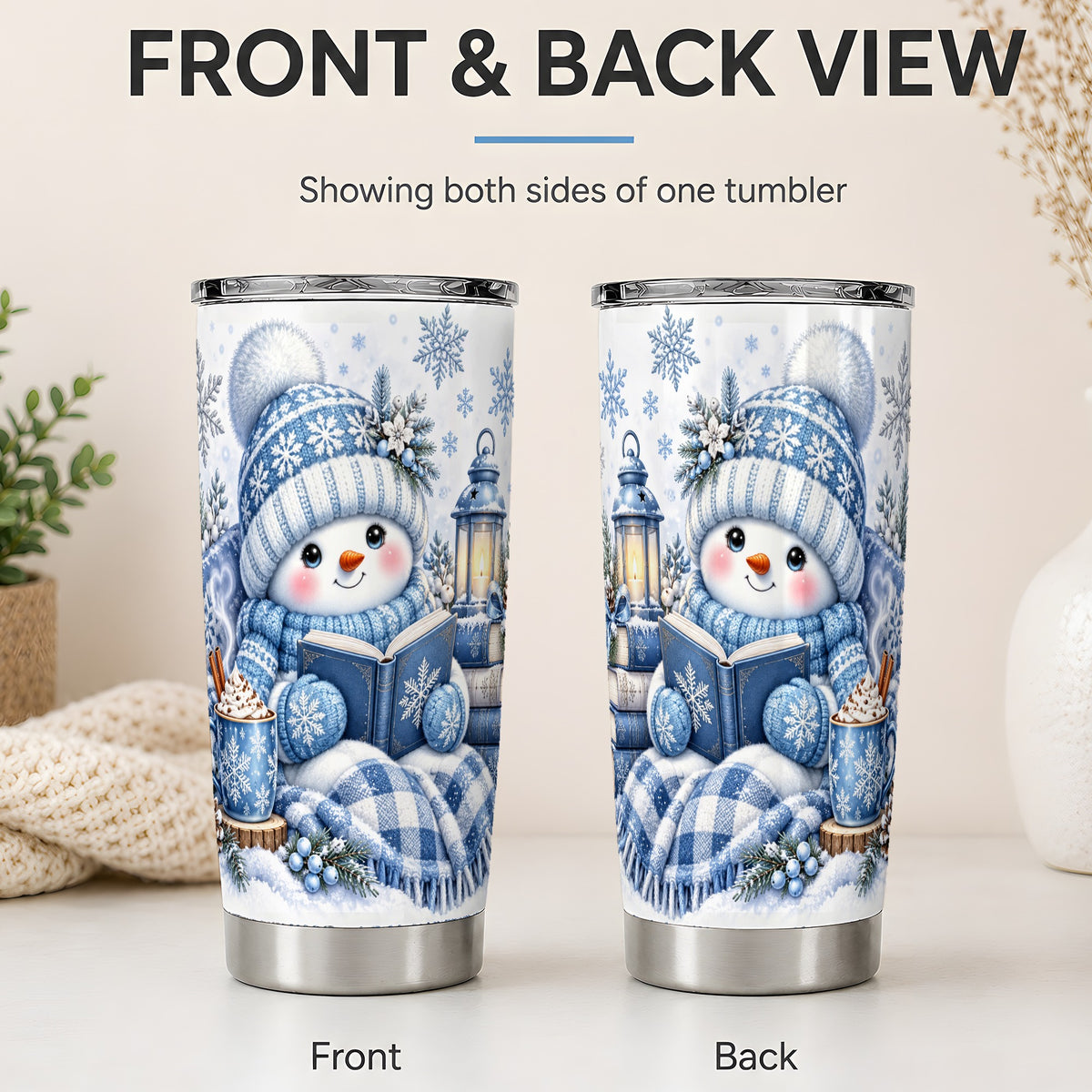 #pl[20oz|Steel] Cozy Winter Snowman 20oz Tumbler, Reading Holiday Drinkware