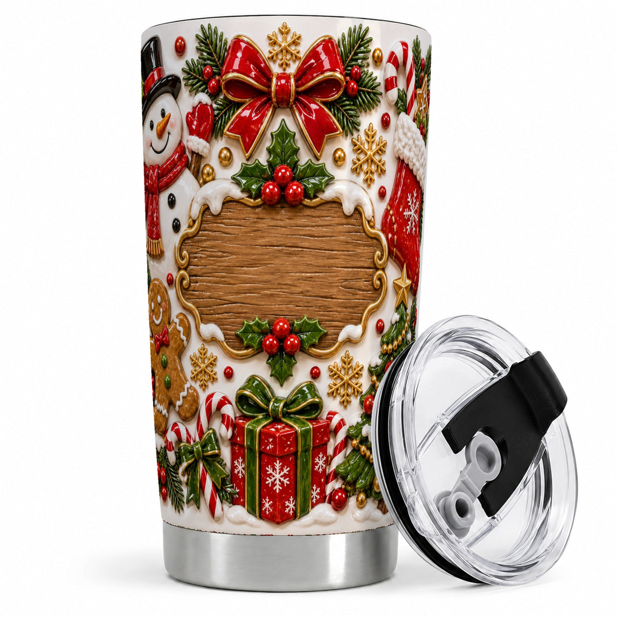 #pl[20oz|Steel] Christmas Cookie Art 20oz Tumbler, Snowman Holiday Drinkware