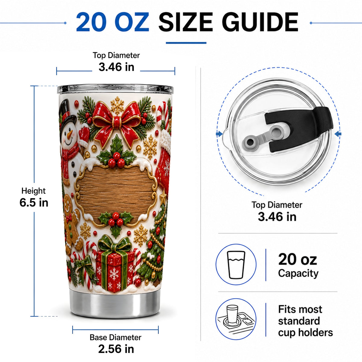 #pl[20oz|Steel] Christmas Cookie Art 20oz Tumbler, Snowman Holiday Drinkware