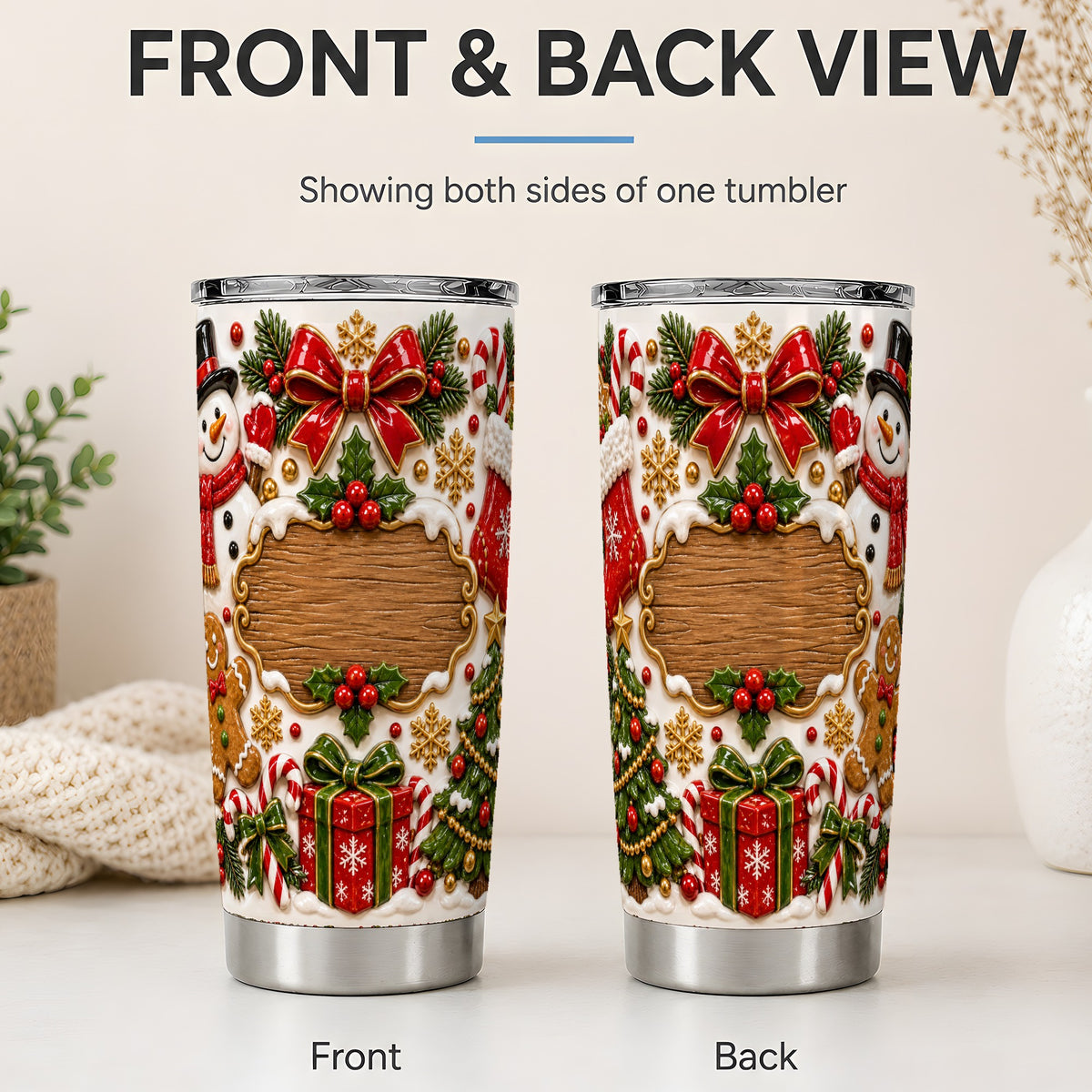 #pl[20oz|Steel] Christmas Cookie Art 20oz Tumbler, Snowman Holiday Drinkware