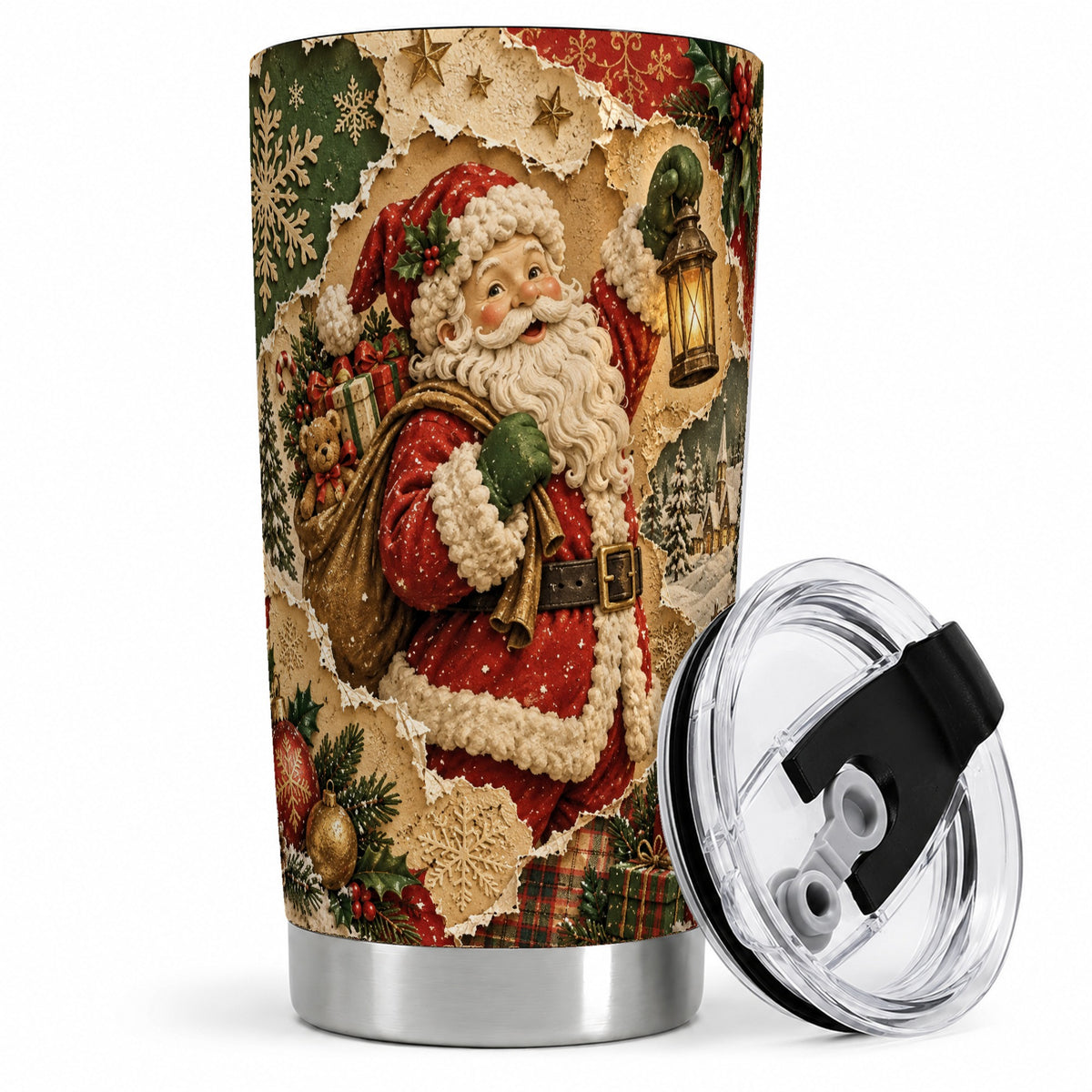 #pl[20oz|Steel] Vintage Christmas Santa 20oz Tumbler, Holiday Collage Drinkware