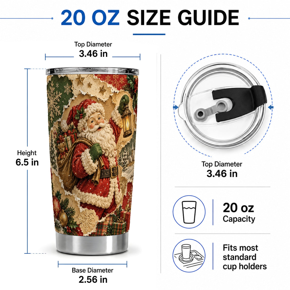 #pl[20oz|Steel] Vintage Christmas Santa 20oz Tumbler, Holiday Collage Drinkware