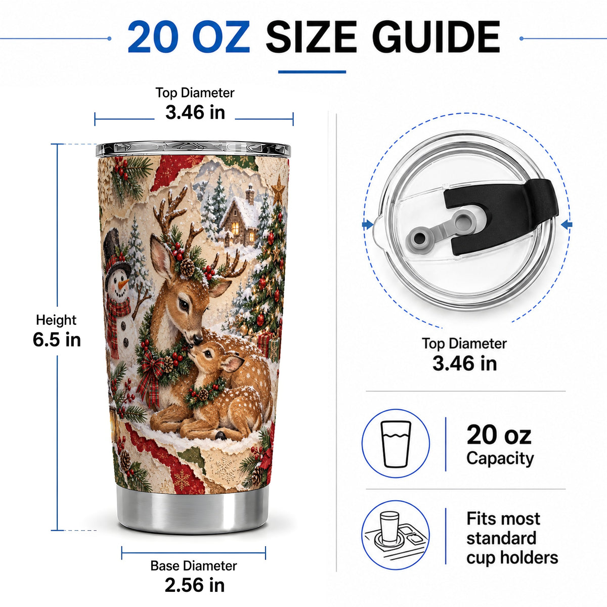 #pl[20oz|Steel] Christmas Deer 20oz Tumbler, Snowman Winter Woodland Drinkware Artwork