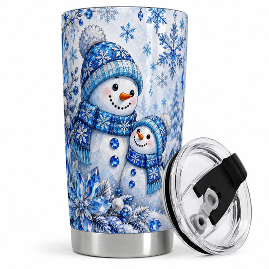 #pl[20oz|Steel] Blue Snowman 20oz Tumbler, Crystal Snowflake Winter Drinkware Artwork