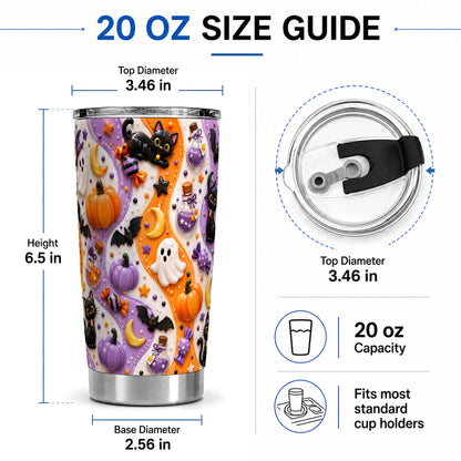 #pl[20oz|Steel] Halloween Black Cat 20oz Tumbler, Pumpkin Ghost Pattern Artwork