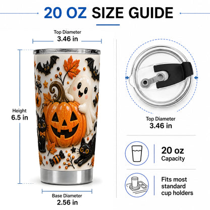 #pl[20oz|Steel] Halloween Pumpkin 20oz Tumbler, Black Cat Ghost Spooky Artwork