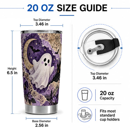 #pl[20oz|Steel] Vintage Halloween 20oz Tumbler, Purple Ghost Moon Collage Artwork