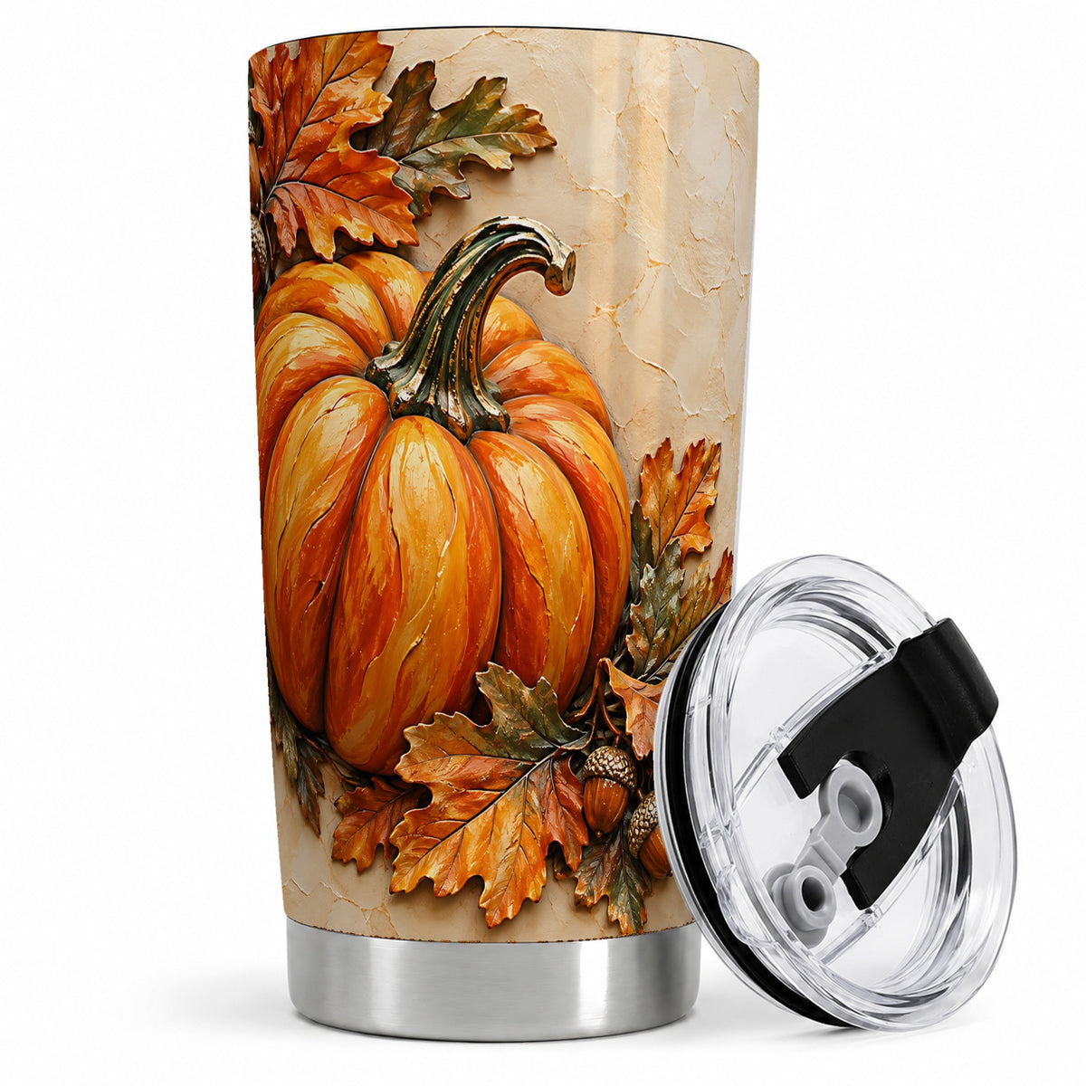 #pl[20oz|Steel] Autumn Pumpkin 20oz Tumbler with Oak Leaves and Acorn Artwork