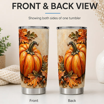 #pl[20oz|Steel] Autumn Pumpkin 20oz Tumbler with Oak Leaves and Acorn Artwork