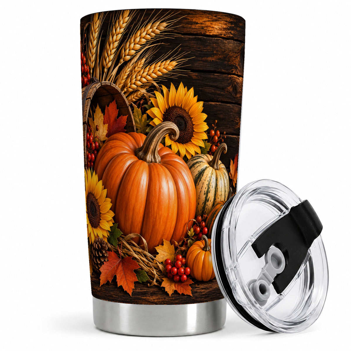 #pl[20oz|Steel] Rustic Harvest 20oz Tumbler with Pumpkins, Sunflowers and Wheat