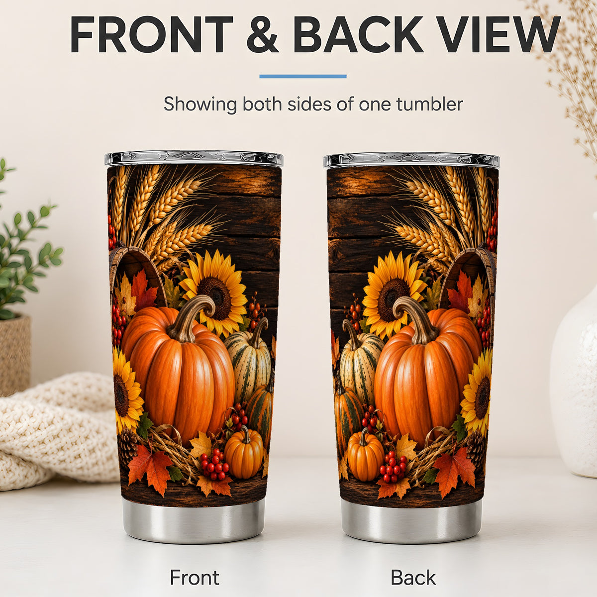 #pl[20oz|Steel] Rustic Harvest 20oz Tumbler with Pumpkins, Sunflowers and Wheat