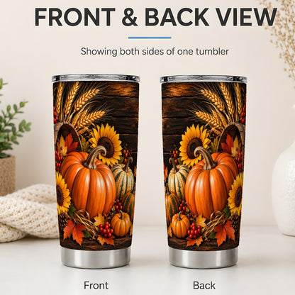 #pl[20oz|Steel] Rustic Harvest 20oz Tumbler with Pumpkins, Sunflowers and Wheat